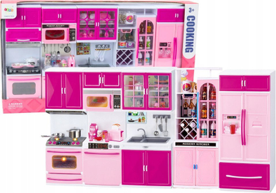 Set kuzhine për kukulla LEAN Toys, frigorifer dhe sobë, me aksesorë, rozë