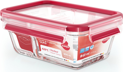 Enë ruajtëse Emsa Clip&amp;Close Glass, 800 ml, qelq, e kuqe