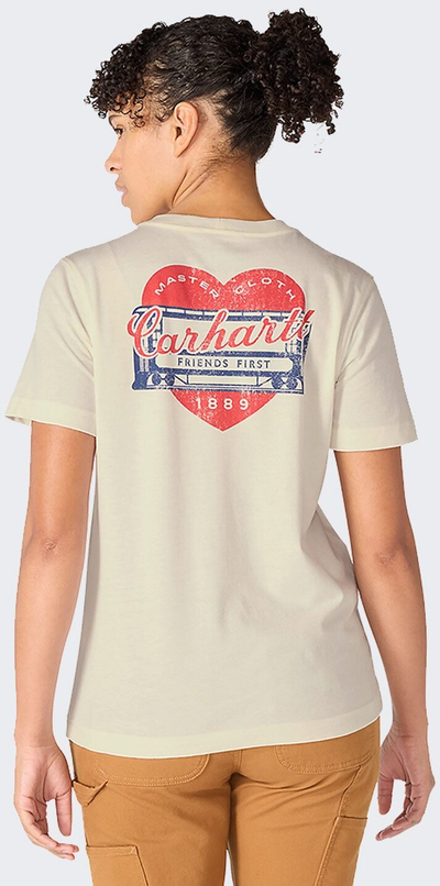 Блуза Carhartt Irvine Relaxed Heart за жени, „heritage“ графика, големина XS, бела