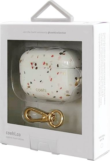Заштитна футрола Uniq Coehl Terrazzo за AirPods Pro, со прстен, бела