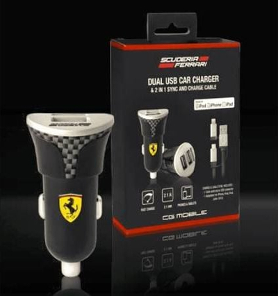 Karikues makine Scuderia Ferrari FEBCCCBUNBK, me dy dalje USB dhe kabllo MFI 2 në 1, i zi