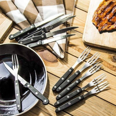 Set takëmesh për steak e pica, 4 thika, 4 pirunë, çelik inox