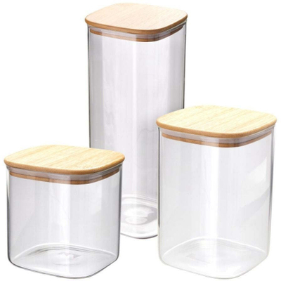 Set kavanoza kuzhine KLAR, qelq borosilikat, kapak bambuje, 3 copë