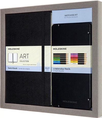 Set vizatimi Moleskine Art Sketching Kit, bllok skicimi kapak i fortë, 12 lapsa akuarele