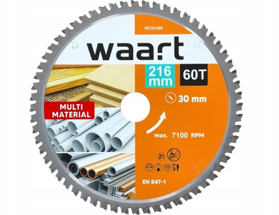Disk sharrë Waart 216x30mm, 60T, vidie për dru dhe kompensatë