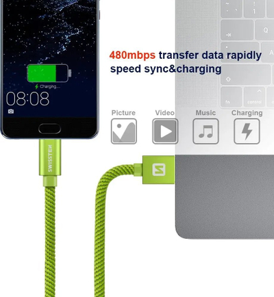 Kabllo USB Swissten Textile, USB A me USB C, 0.2m, e zezë