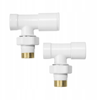 Set valvulash radiatorësh inline dhe këndore, 1/2" BSP, 15mm, e bardhë me krom