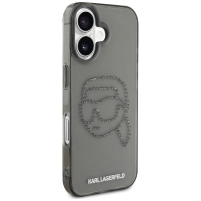 Калуп за телефон Карл Лагерфелд IML Rhinestones Karl Head, за iPhone 16 6.1", проѕирен, црн