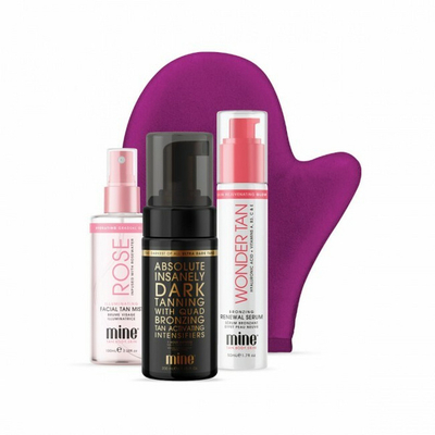 Set Minetan Holiday Bronze - shkumë 100 ml + ujë trëndafili 100 ml + sprej 50 ml + dorëz + çantë kozmetike,