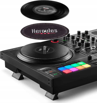 DJ контролер Hercules T7, моторизирани плочи, со Serato DJ Lite, црн