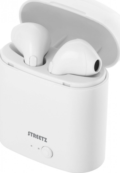Kufje wireless Streetz TWS-0008, Bluetooth, me kuti karikimi, të bardha
