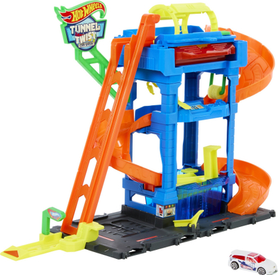 Set lojrash Mattel Hot Wheels City Tunnel Twist Car Wash, me Color Shifters, për kalamaj 3+