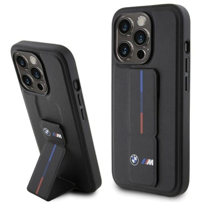 Këllëf telefoni BMW M Collection PU me Grip Stand, për iPhone 15 Pro, i zi
