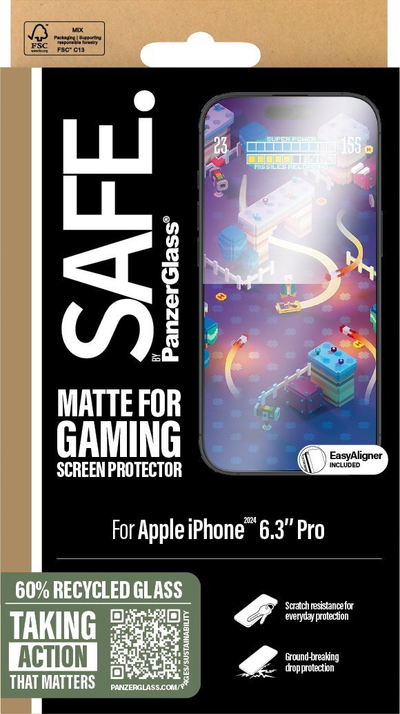 Mbrojtës ekrani PanzerGlass 0 Safe Gaming për iPhone 16 Pro, Ultra Wide Fit, transparent