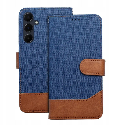 Kapak telefoni Siemens Book Case OEM Jeans për Samsung Galaxy S25 Edge, tip book, me xhepa për karta, blu