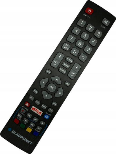 Pilot televizori Blaupunkt BLFRMC0008, butona YouTube Netflix, për modele BLA40 BLA49, i zi