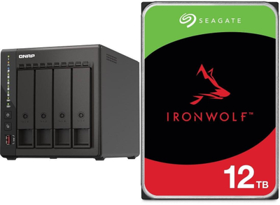 Server NAS Qnap TS-453E-8G, 8GB RAM, 4 fole, me disk Seagate IronWolf 12TB