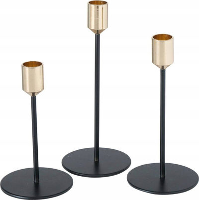 Mbajtëse qirinjsh Boltze, set 3 copë, metal, e zezë dhe e artë