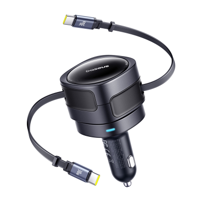 Ngarkues makinë Baseus 60W, 2 kabllo tërheqëse USB C dhe Lightning, i zi