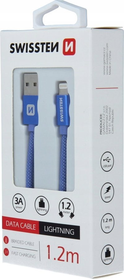 Kabllo USB Lightning Swissten Textile 71523208, 1.2m, blu