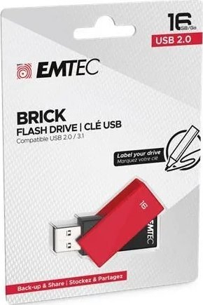 USB flash Emtec Brick C350, 16GB, USB 2.0, e kuqe me të zezë