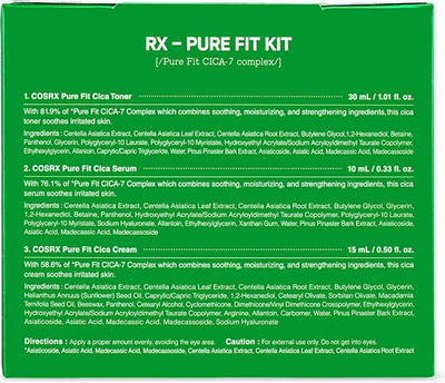Set CosRx Pure Fit Cica-7, tonik 30 ml + serum 10 ml + krem për fytyrë 15 ml