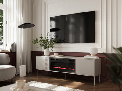 Komodë TV Cama Meble Tresse me oxhak elektrik, 180x40x54.5 cm, 1400-1600W, bezhë mat