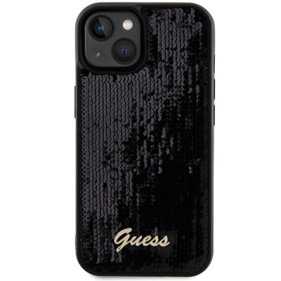 Futollë Guess Sequin Script Metal, për iPhone 14 15 13 6.1", hardcase, e zezë
