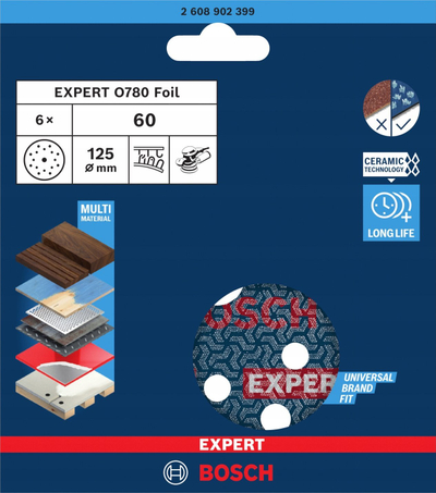 Disqe gërryese Bosch Expert O780, 125mm, granulim 60, set 6 copë