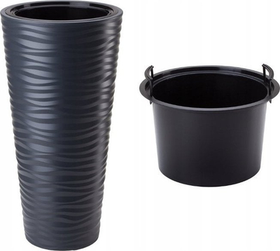 Vazo dekorative Flowerpot Sahara Slim 30 H57, plastike, për brenda edhe jashtë, ngjyrë antracit
