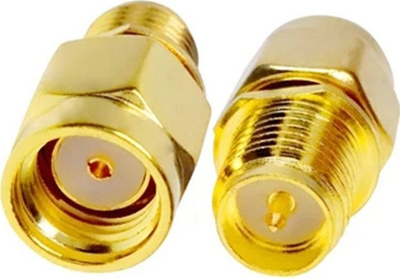 Adapter antene GSM RP-SMA plug në RP-SMA socket, metal, ngjyrë ari