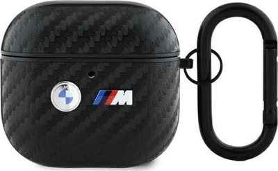 Mbulesë BMW Metal Logo për AirPods 4, polikarbonat, me karabinë, e zezë