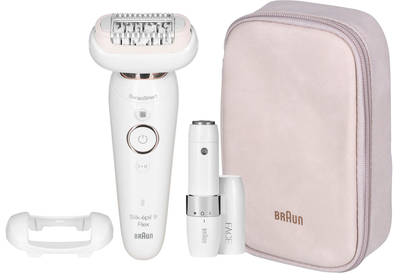 Depilator Braun Silk-épil 9 Flex SES 9003 3D, kokë fleksibile, përdorim në të thatë dhe në dush, i bardhë