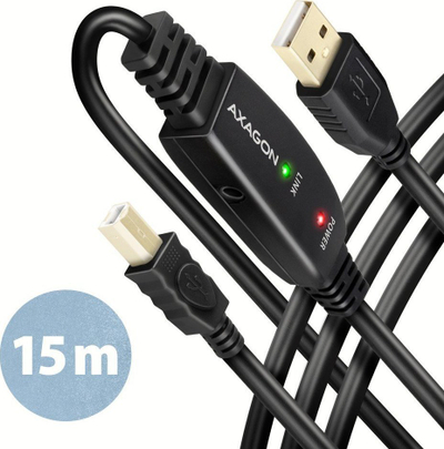 Kabllo USB Axagon ADR-215B, USB-A në USB-B, 15 m, e zezë