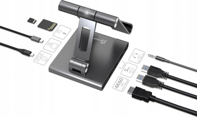 Stojak tablet j5create JTS224, alumini, me porta HDMI USB, gri