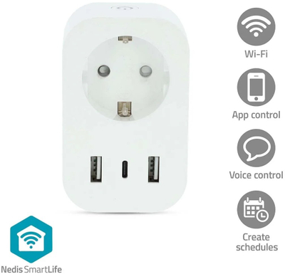 Prizë smart Nedis SmartLife, WiFi, matës energjie, porta USB, e bardhë