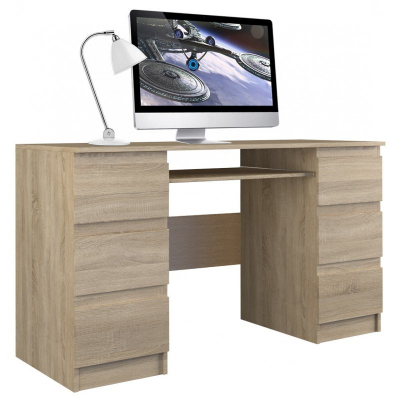 Работна маса Куба Desk Sonoma Oak, 6 фиоки, полица за тастатура, дрвена боја