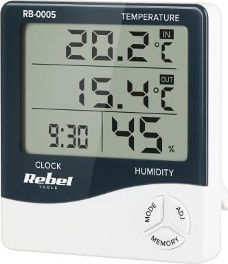 Stacion moti Rebel RB-0005, sensor pa tela, matje temperature dhe lagështie, i bardhë