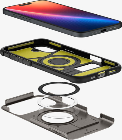 Maskë telefoni Spigen Slim Armor MagSafe, për iPhone 16 6.1", me mbajtëse, gunmetal