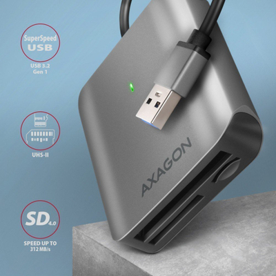 Lexues kartash Axagon CRE-S3, USB-A 3.2 Gen 1, 3 slote SD microSD CF, gri