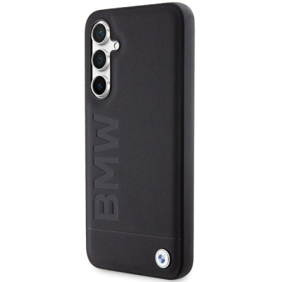Kapak telefoni BMW Leather Hot Stamp për Samsung Galaxy S23 FE, lëkurë eko, i zi