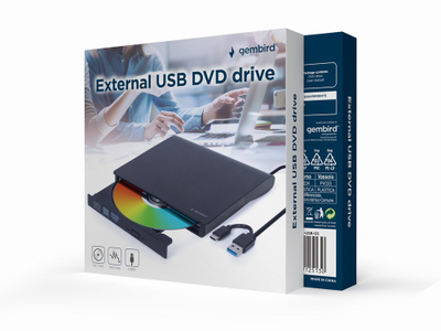 Disk optik i jashtëm Gembird DVD-USB-03, USB 3.1, 24x CD/8x DVD, i zi