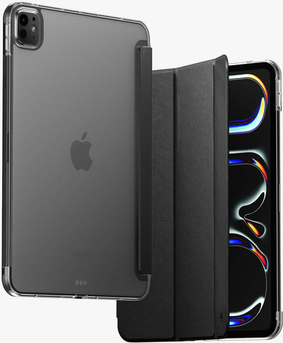 Mbulesë tablet Spigen Liquid Air Folio për iPad Pro 11\" M5 M4, tri-fold, pjesa mbrapa transparente, e zezë