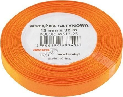Shirit dekorativ Brewis Satin Ribbon, 12 mm, 32 m, portokalli