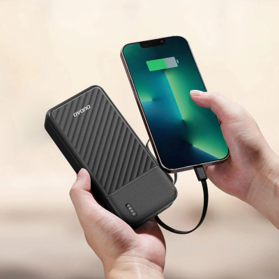 Power bank Dudao K11 Pro, 20000mAh, 10W, me kabllo të ngrira bashkë, i zi