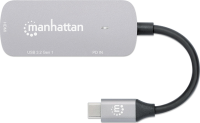 Dock USB C Manhattan 3 në 1, HDMI 4K60, USB A, Power Delivery 100W, gri