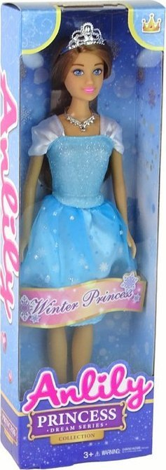Kukull princeshë Anlily Winter Princess Leantoys, flokë të gjatë, fustan me shkëlqim, blu