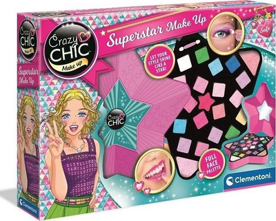 Set grimi për fëmijë Clementoni Crazy Chic Superstar Make Up, paletë shumëngjyrëshe, formë ylli, rozë