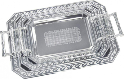 Set tepsish servirjeje Kinghoff KH-4742, 3 copë, çelik inox, argjendtë