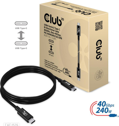 Kabllo USB C Club 3D CAC-1576, USB4 40Gbps, PD 240W 1m, i zi